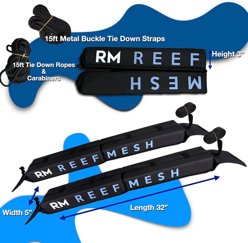REEF MESH Universal Soft Roof Rack Pads for Kayak, SUP, Canoe & Surfboard – Waterproof Anti-Wick Straps, Extra-Wide Car Roof Carrier with Non-Slip Buckles – Fits Cars, SUVs & Vans - Image 2